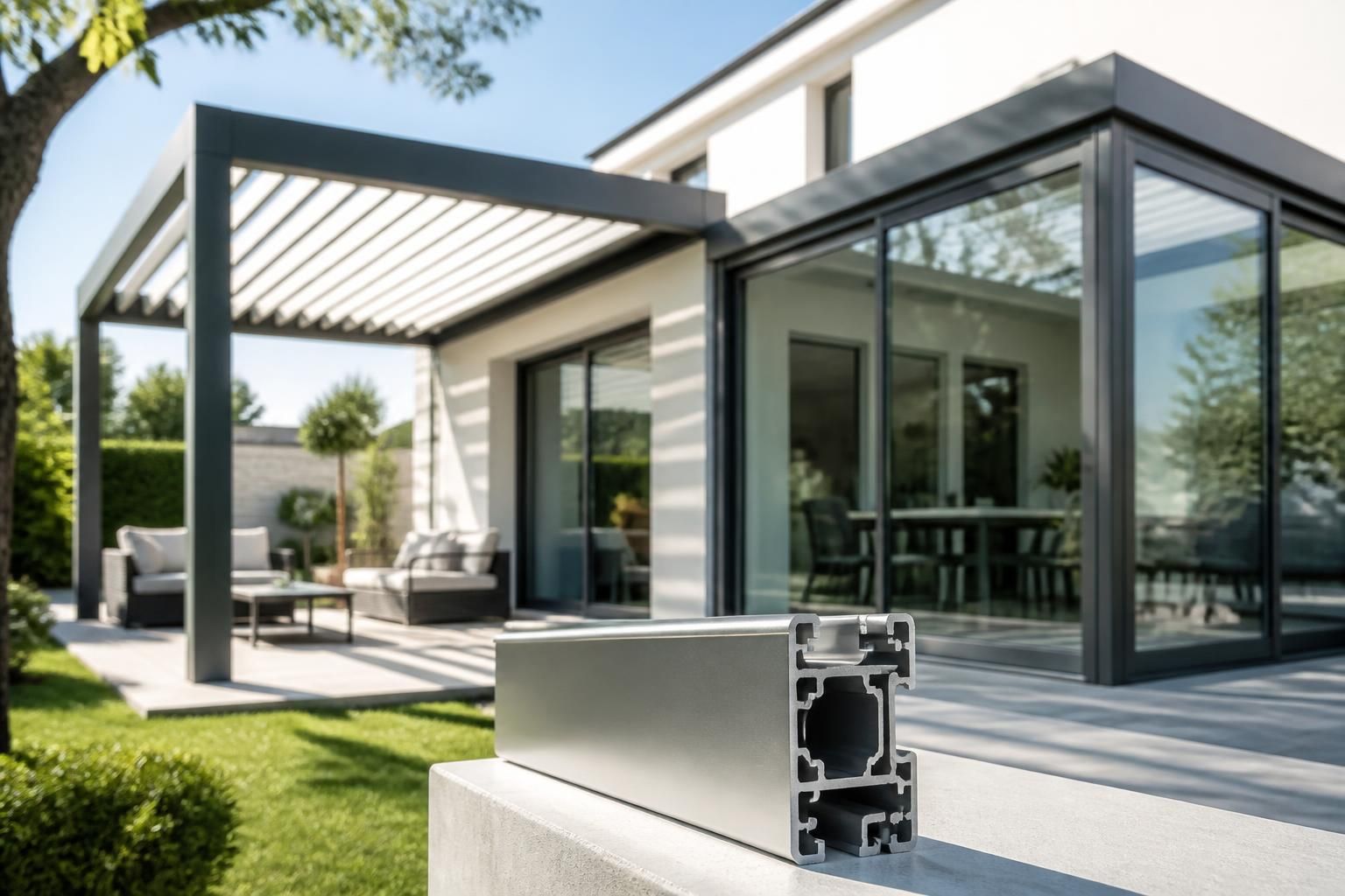 découvrez notre profilé aluminium de haute qualité, idéal pour pergolas bioclimatiques et vérandas, spécialement conçu pour les particuliers à la recherche de solutions durables et esthétiques.